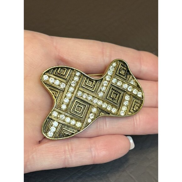 Vintage Signed HAR Rhinestone Modernist Brooch Pin Gold Tone Abstract MCM - Picture 3 of 8